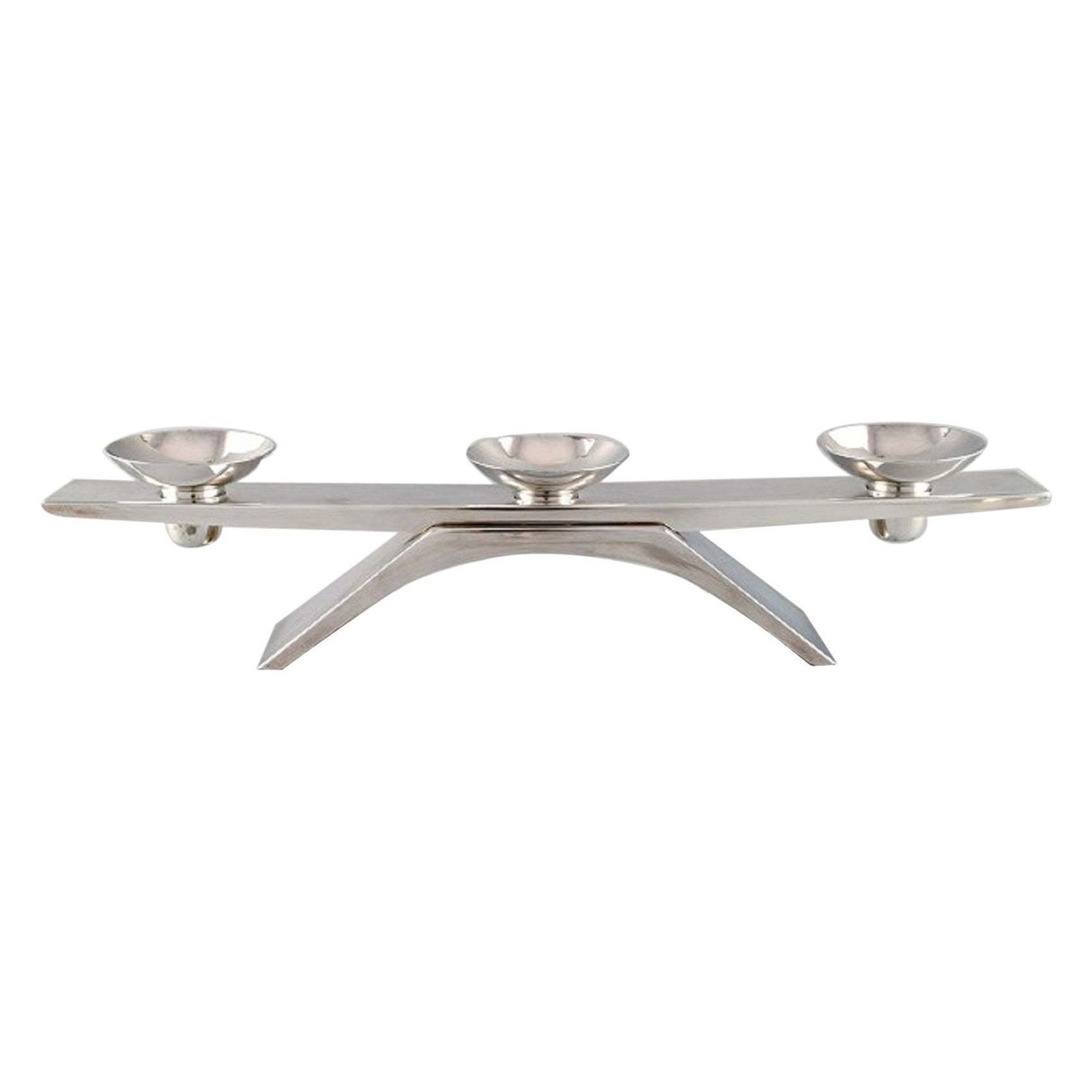 Wmf, Germany, Modernist Ikora Candleholder In Plated Silver