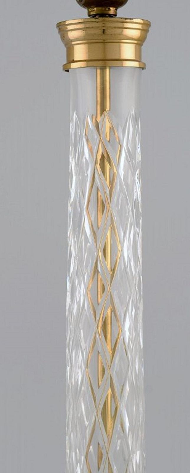 Pair Of Tall And Sleek Table Lamps In Clear Crystal Glass And Brass, France photo for sale