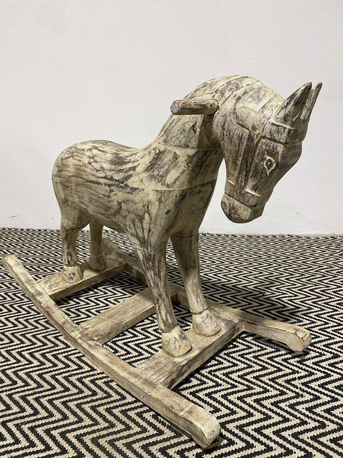 photo furniture Large Antique Carved Indian Wooden Rocking Horse