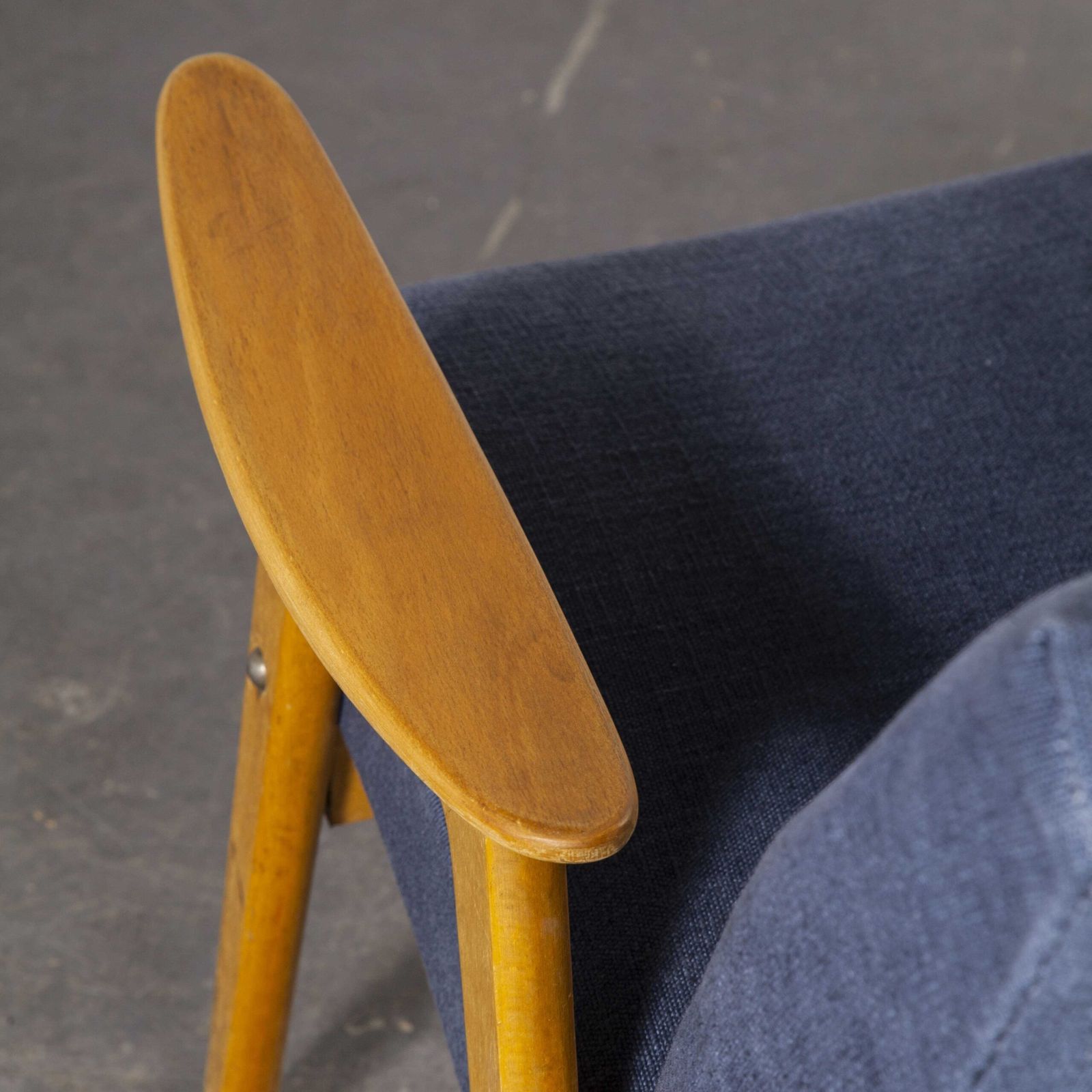 Mid Century Pair Of Upholstered Armchairs With Straight Arms And Top Caps photo furniture