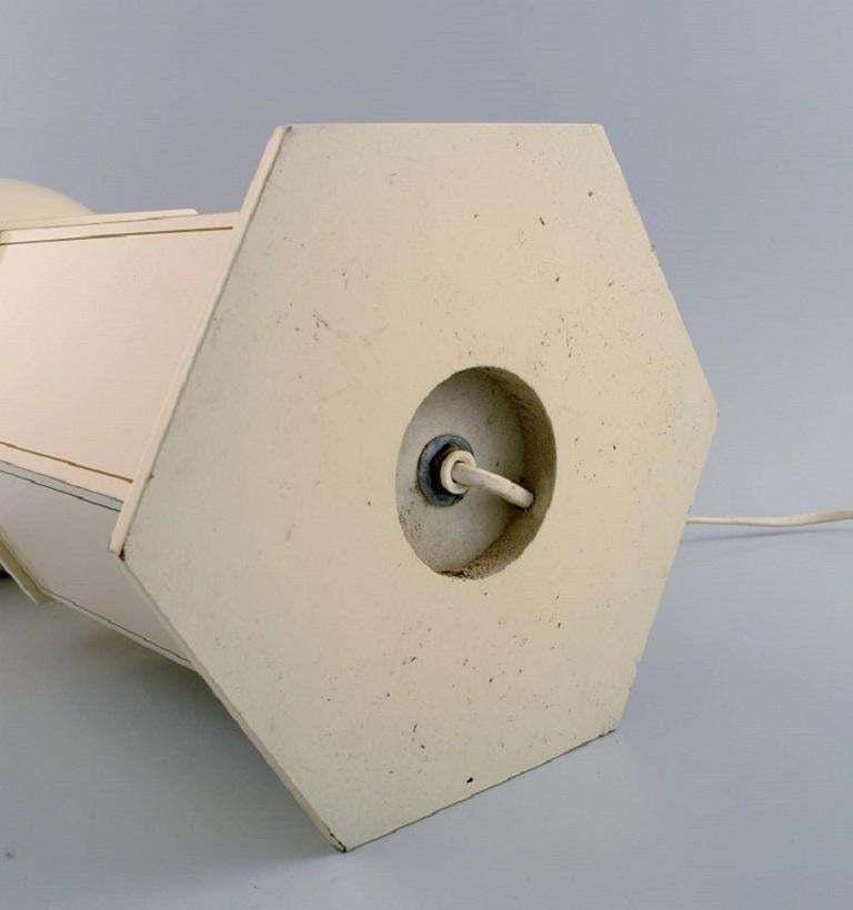 Le Dauphin, France, Large Table Lamp In Cream Lacquered Metal And Brass, 1970s photo Lighting