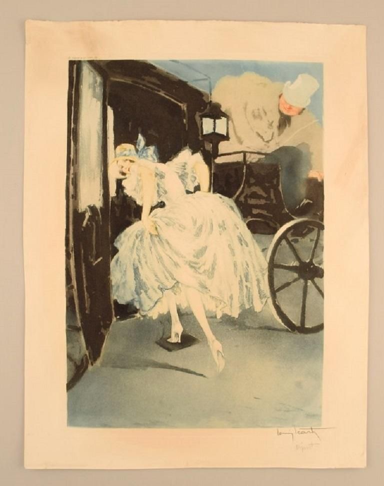 Louis Icart, Etching On Paper, "Départ", Approx. 1920 photo furniture