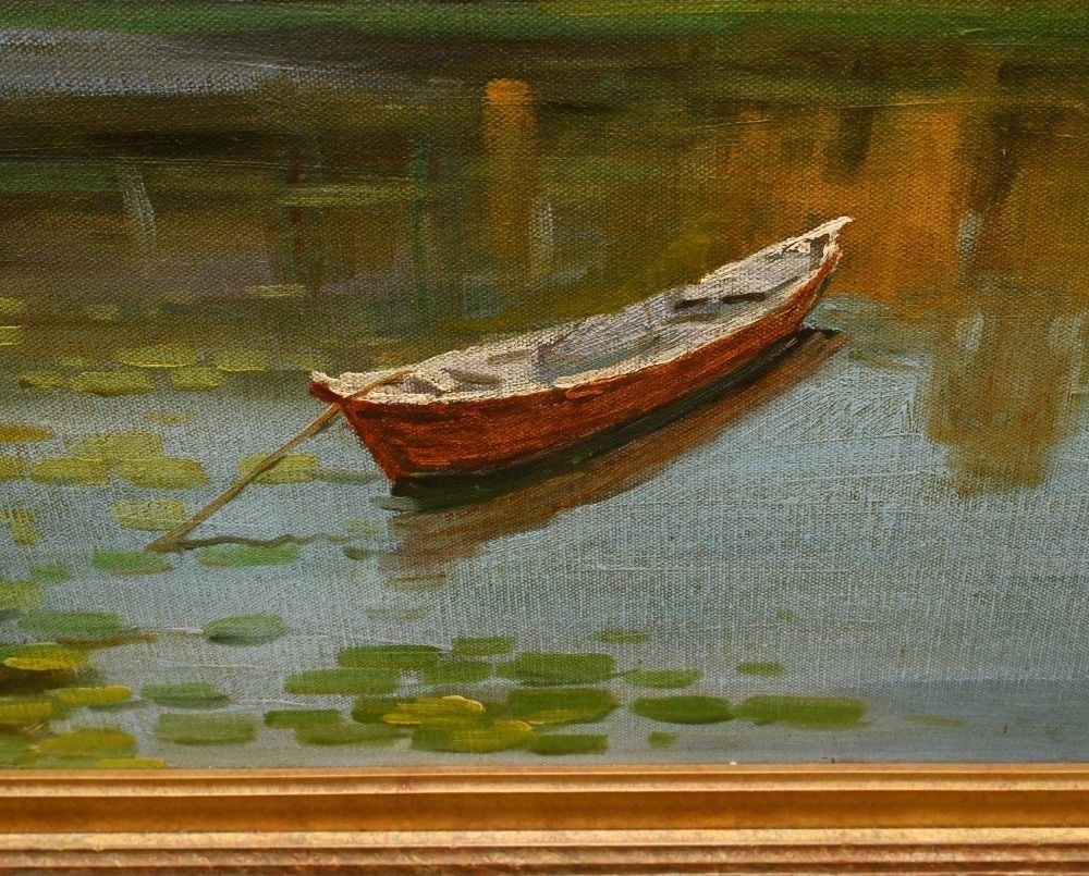Antique French Oil Painting   Signed Impressionist Landscape photo furniture