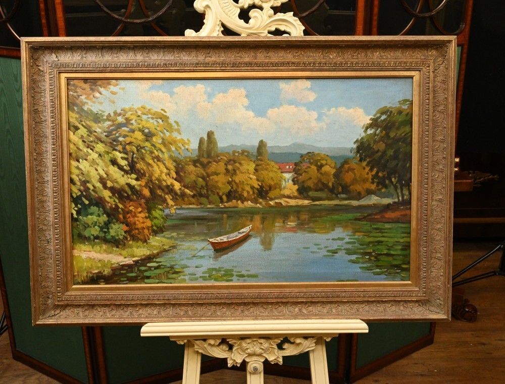 Antique French Oil Painting   Signed Impressionist Landscape photo for sale
