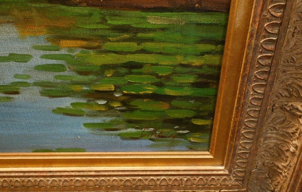 Antique French Oil Painting   Signed Impressionist Landscape photo vinterior