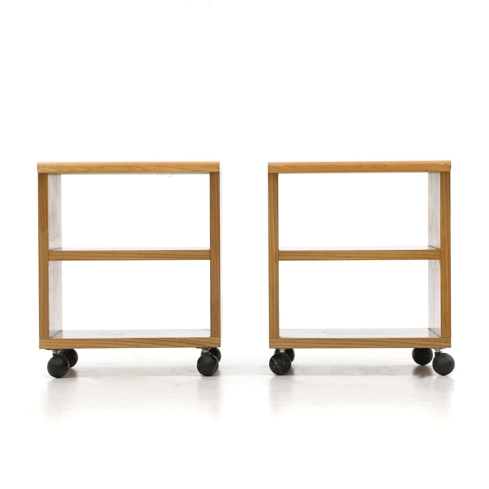 Pair Of Wooden Bedside Tables With Wheels, 1970s photo Furniture