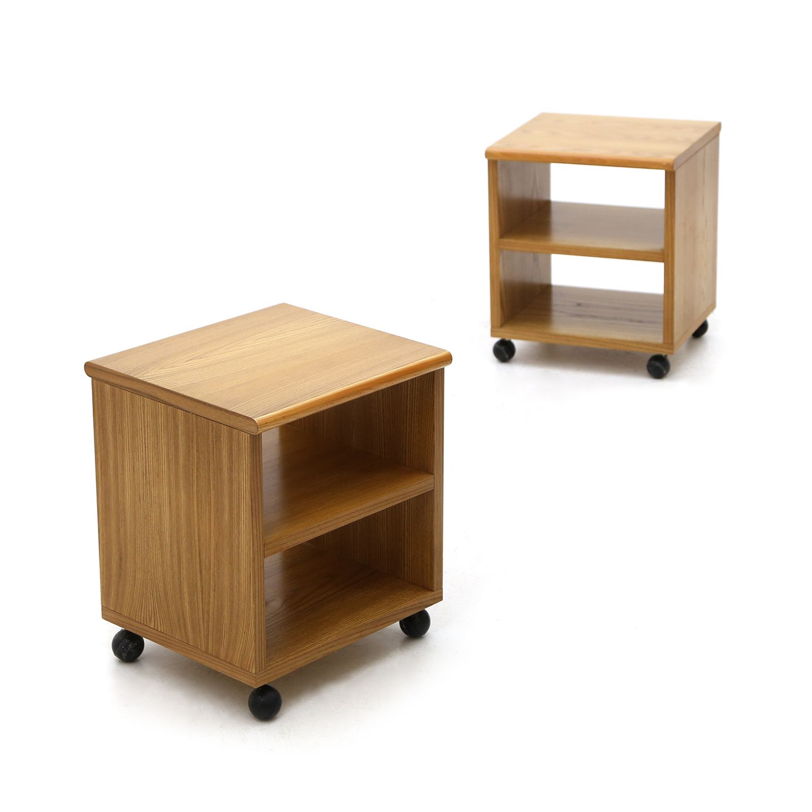 Pair Of Wooden Bedside Tables With Wheels, 1970s photo vintage