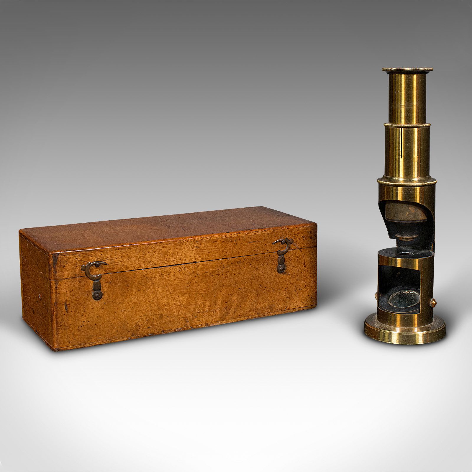 Antique Pocket Field Microscope, English, Brass, Instrument, C.1910