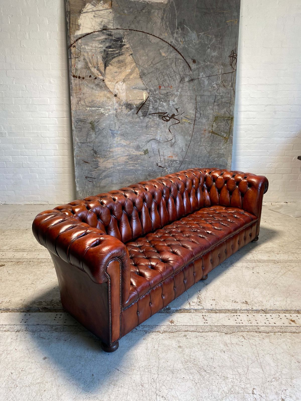 Exceptional! Midc Chesterfield Sofa In Rich Cognac photo furniture