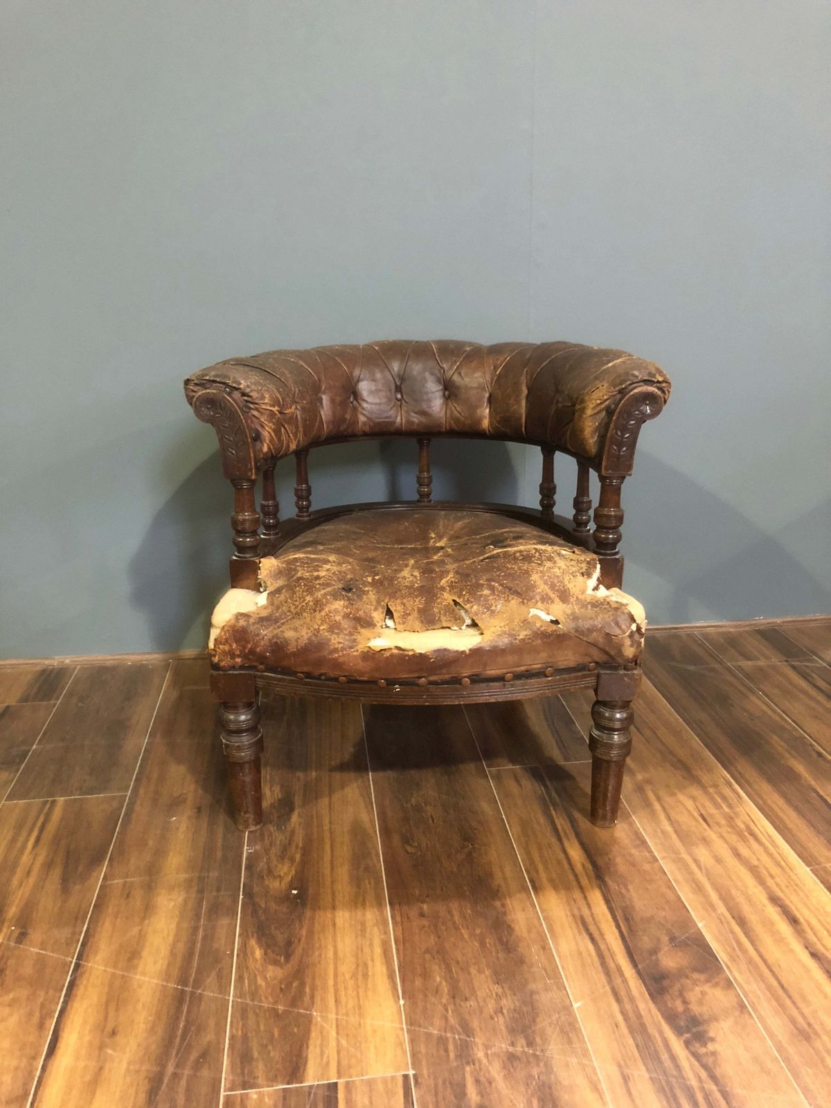 Early 19thc Captains Chair In Original Leather