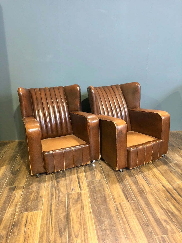 A Very Very Nice Matching Pair Of Early 20thc Leather Armchairs photo vinterior