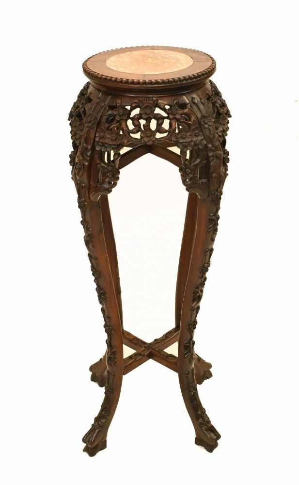 Antique Chinese Pedestal Stand Table Carved 1840 photo furniture