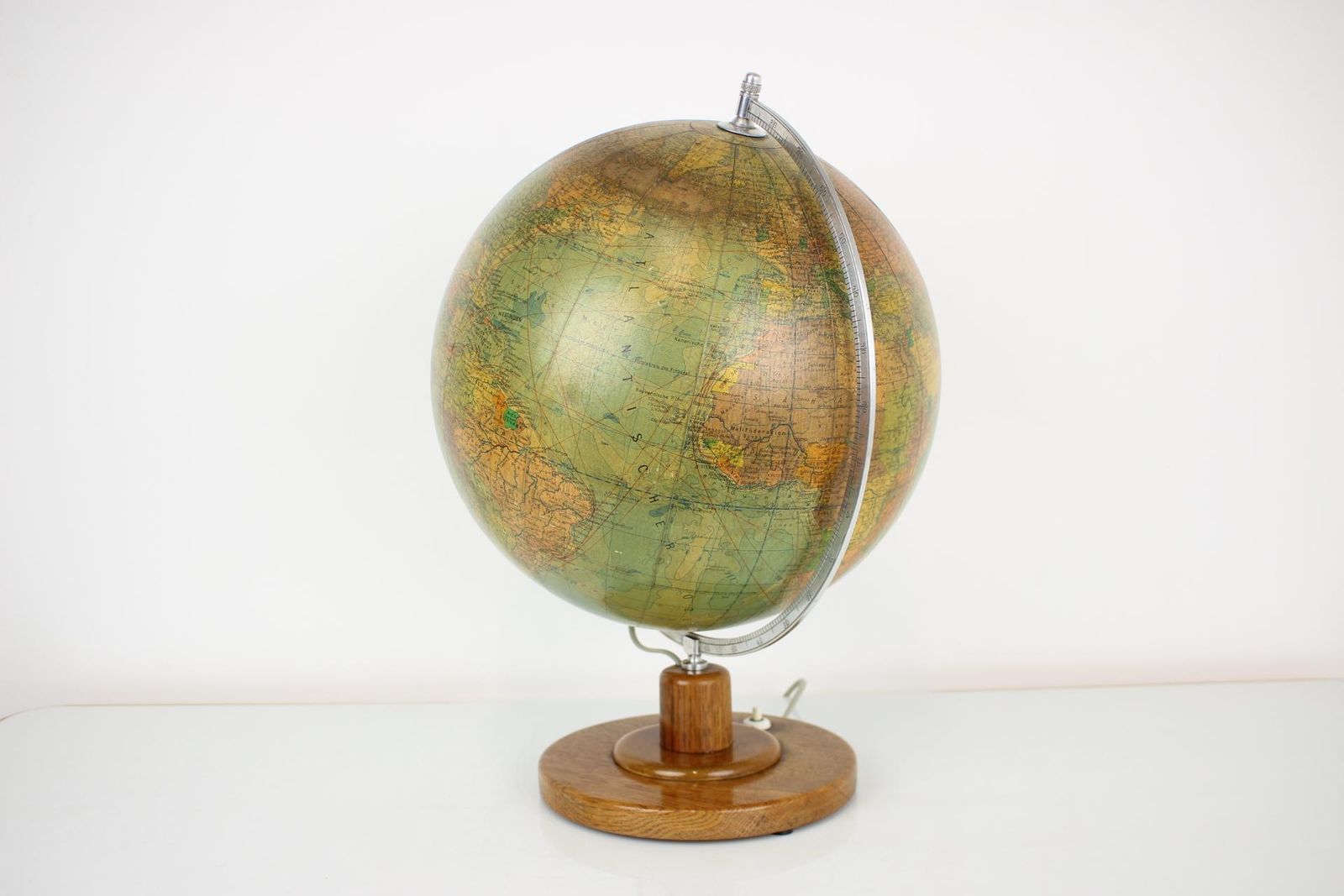 Mid Century Light Glass Globe With Wooden Base By Paul Rath, 1950s photo for sale