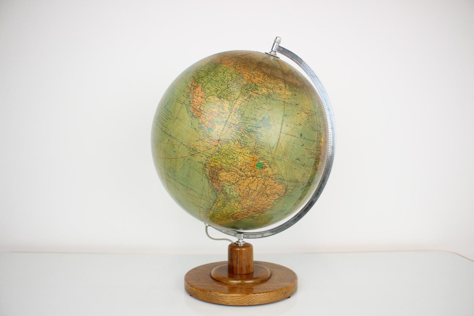Mid Century Light Glass Globe With Wooden Base By Paul Rath, 1950s photo buy
