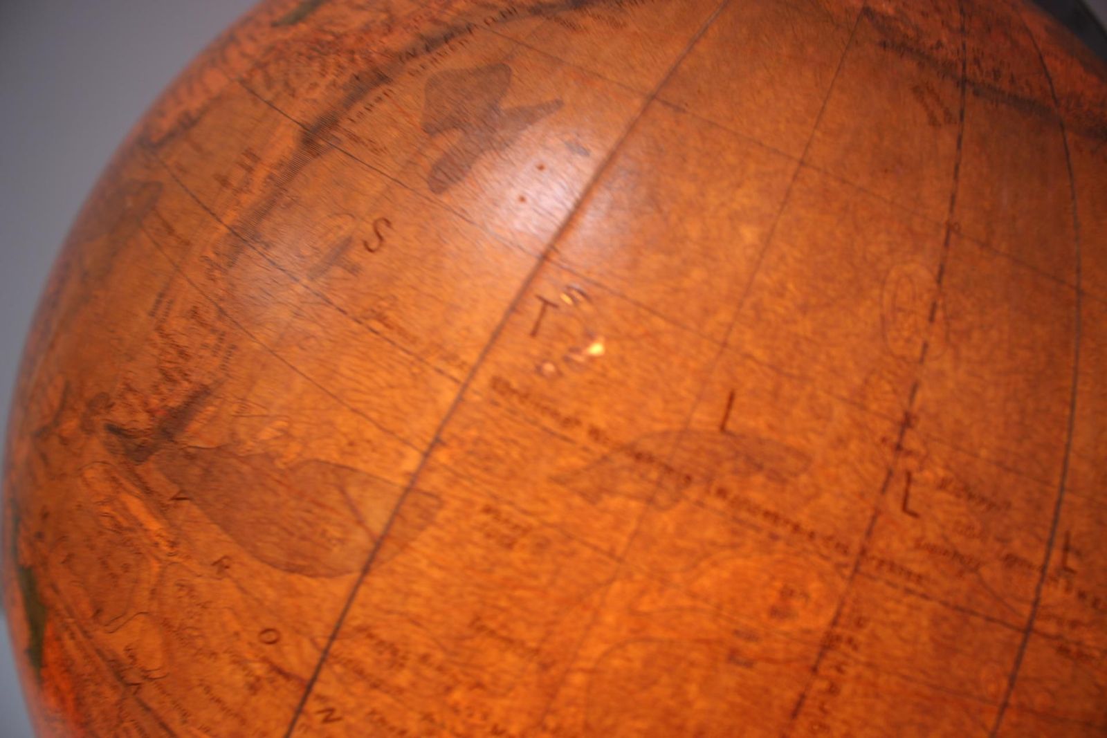 photo for sale Mid Century Light Glass Globe With Wooden Base By Paul Rath, 1950s