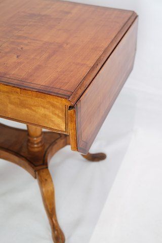 Antique Empire Table With Flaps And Marquetry In Birch Wood Originating From Denmark Made In The 1840s. photo for sale