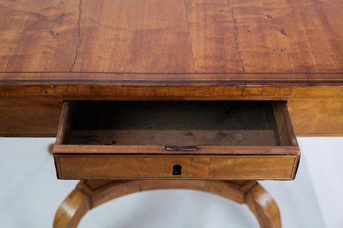 Antique Empire Table With Flaps And Marquetry In Birch Wood Originating From Denmark Made In The 1840s. photo 1390.0