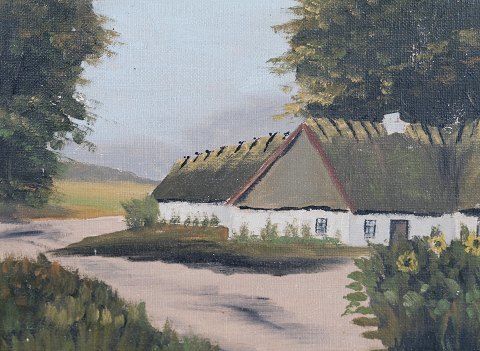 Oil Painter Of Farmhouse In Forest, Painted On A Wooden Plate From Around 1930s. photo Art