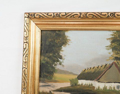 Oil Painter Of Farmhouse In Forest, Painted On A Wooden Plate From Around 1930s. photo 195.0