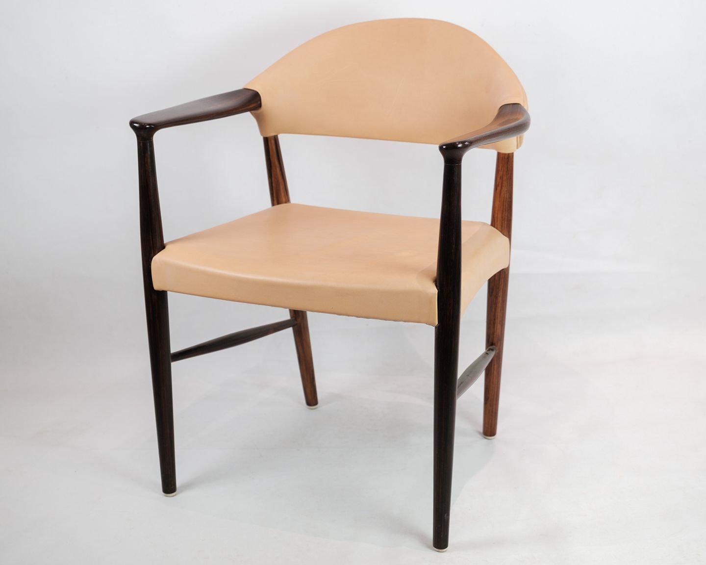 Armchair In Rosewood With Light Natural Leather Designed By Kurt Olsen In The 1960s
