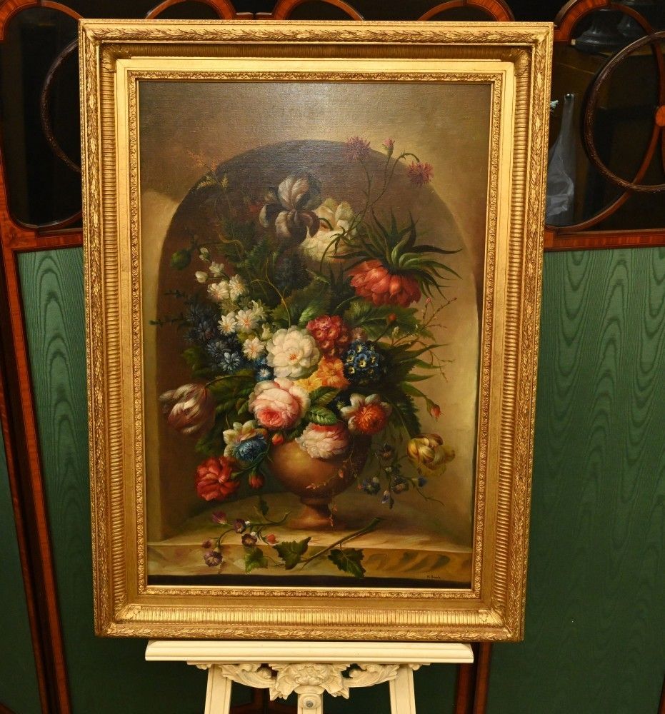 Dutch Oil Painting Still Life Floral Spray Gilt Frame photo 1275.0