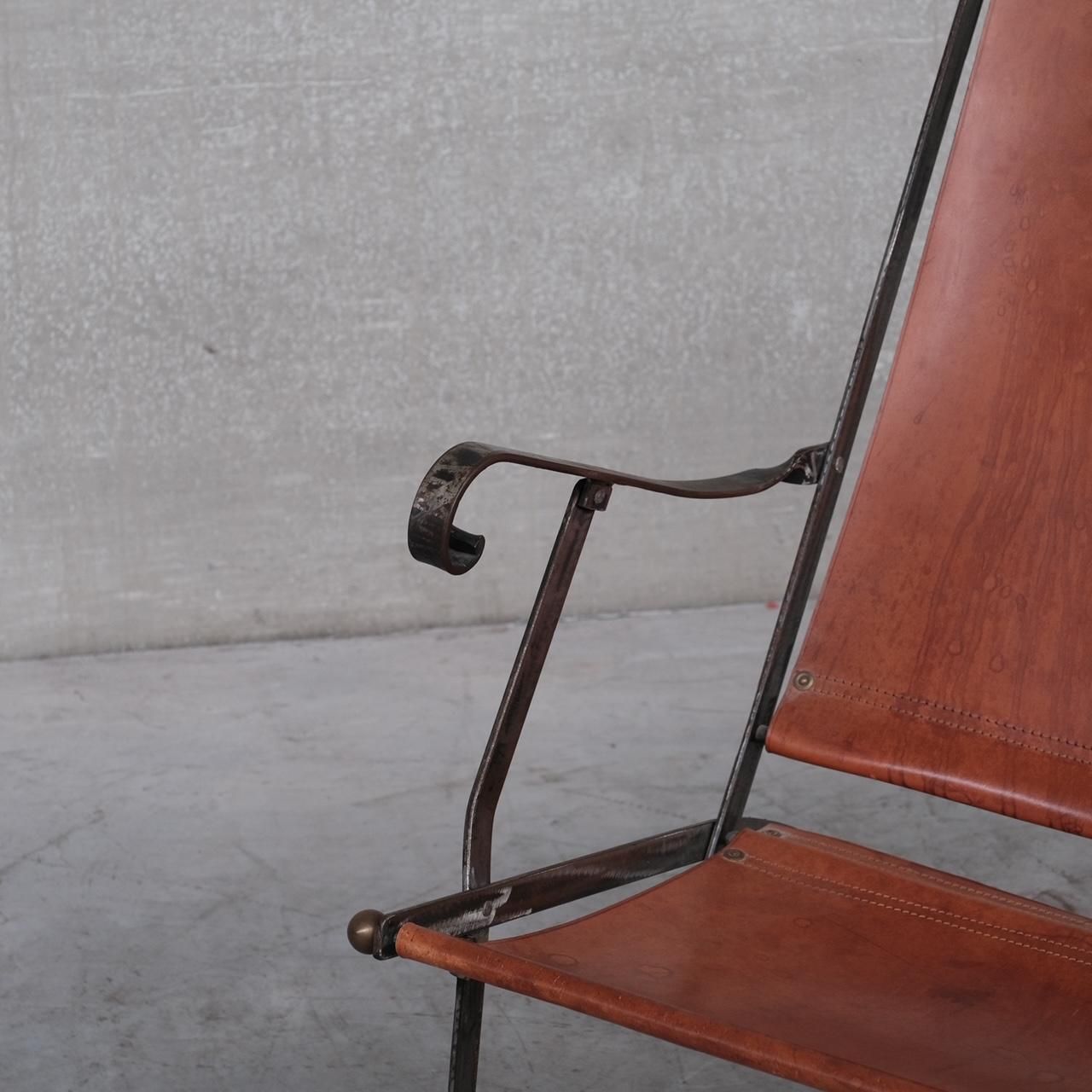 Pair Of Mid Century Leather And Metal Folding Armchairs photo for sale