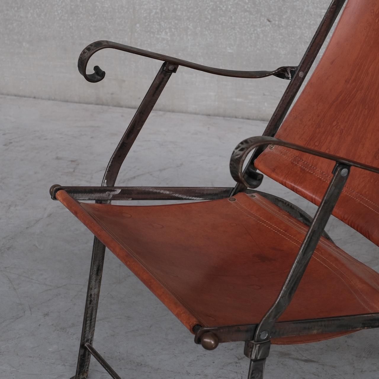 Pair Of Mid Century Leather And Metal Folding Armchairs photo Furniture