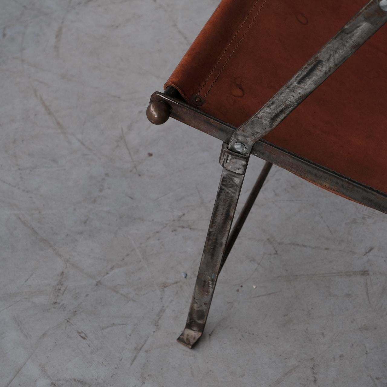 Pair Of Mid Century Leather And Metal Folding Armchairs photo vinterior