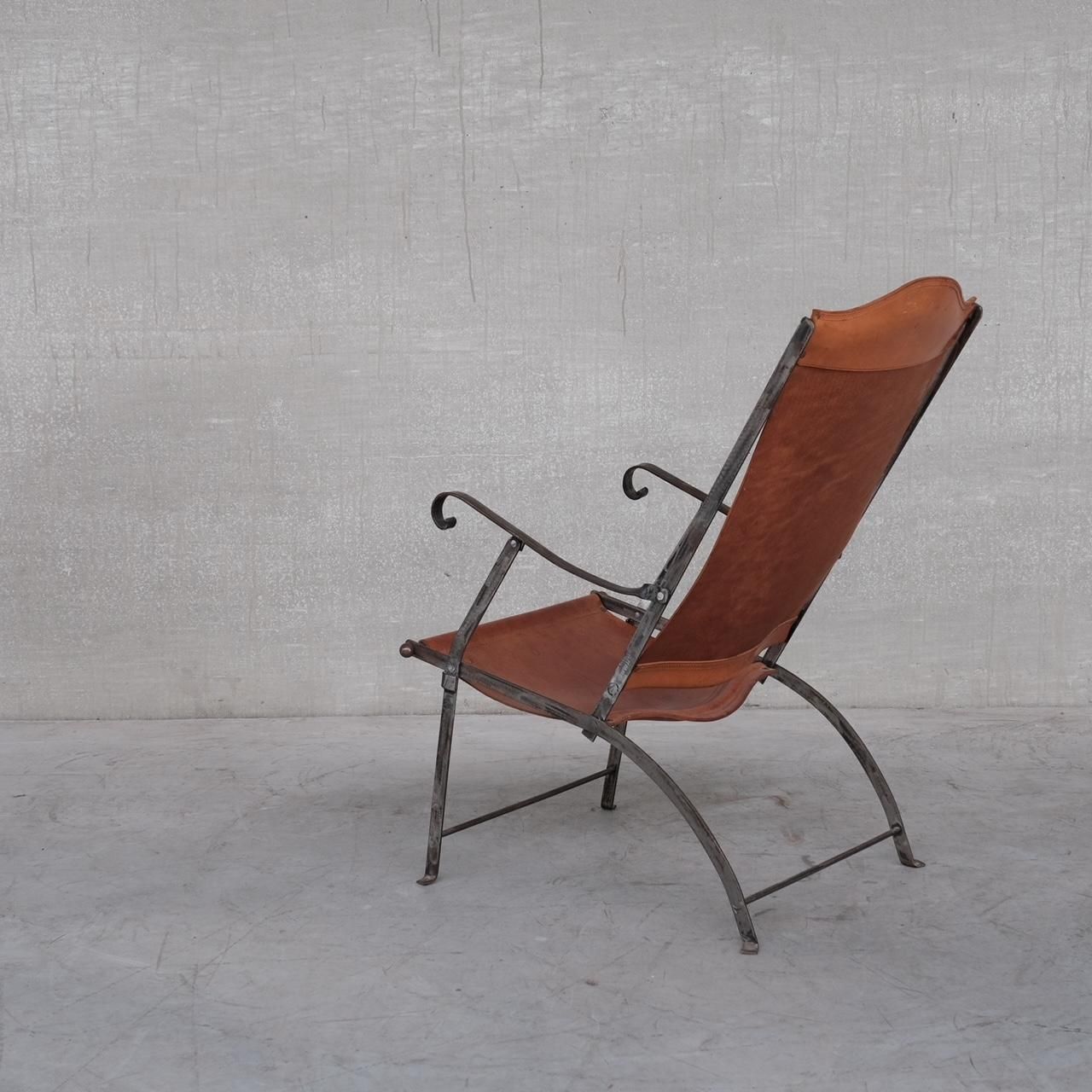 photo furniture Pair Of Mid Century Leather And Metal Folding Armchairs