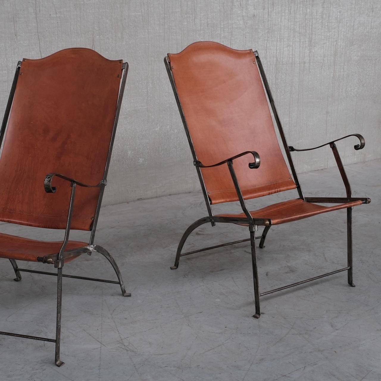 2230.0 Pair Of Mid Century Leather And Metal Folding Armchairs photo