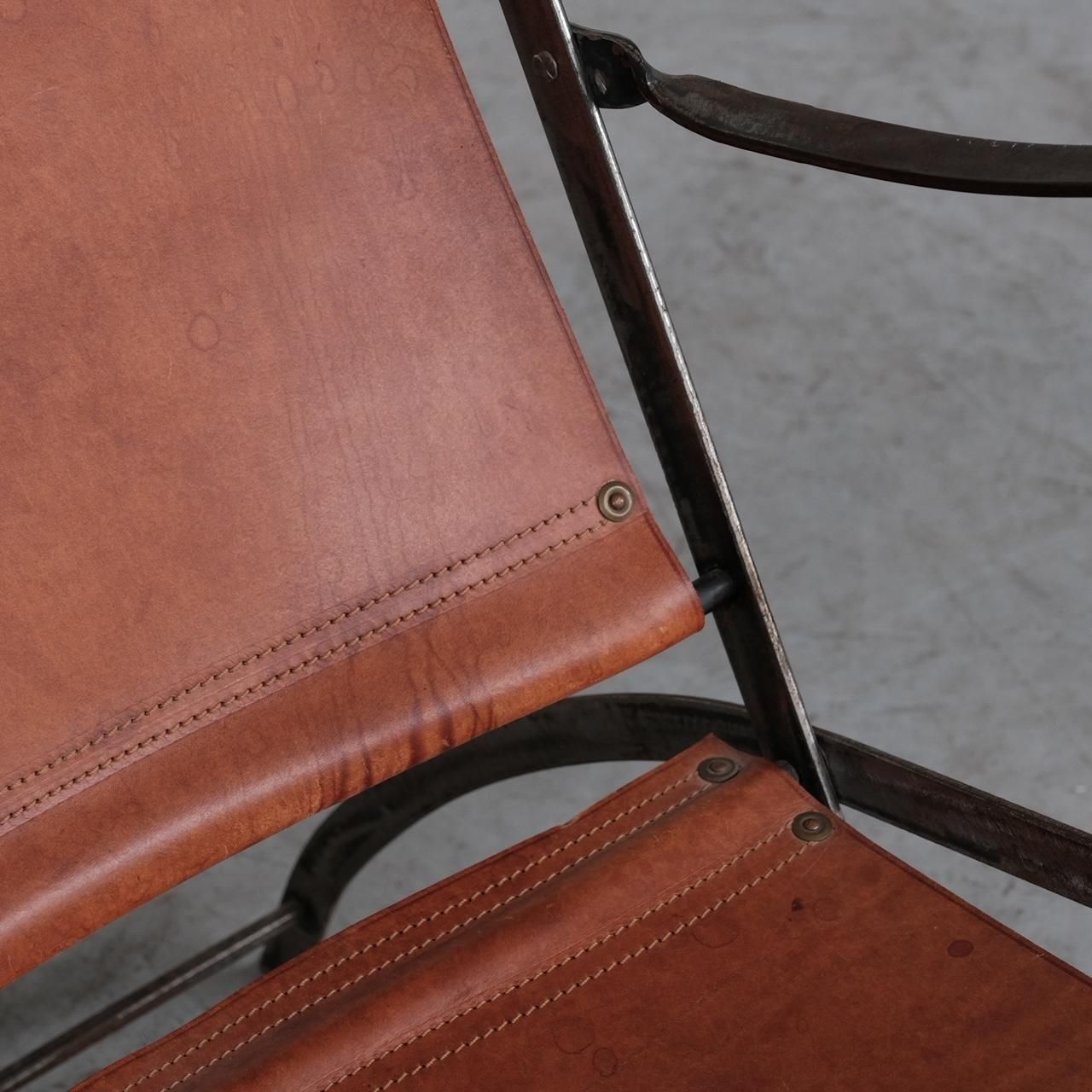 photo vinterior Pair Of Mid Century Leather And Metal Folding Armchairs