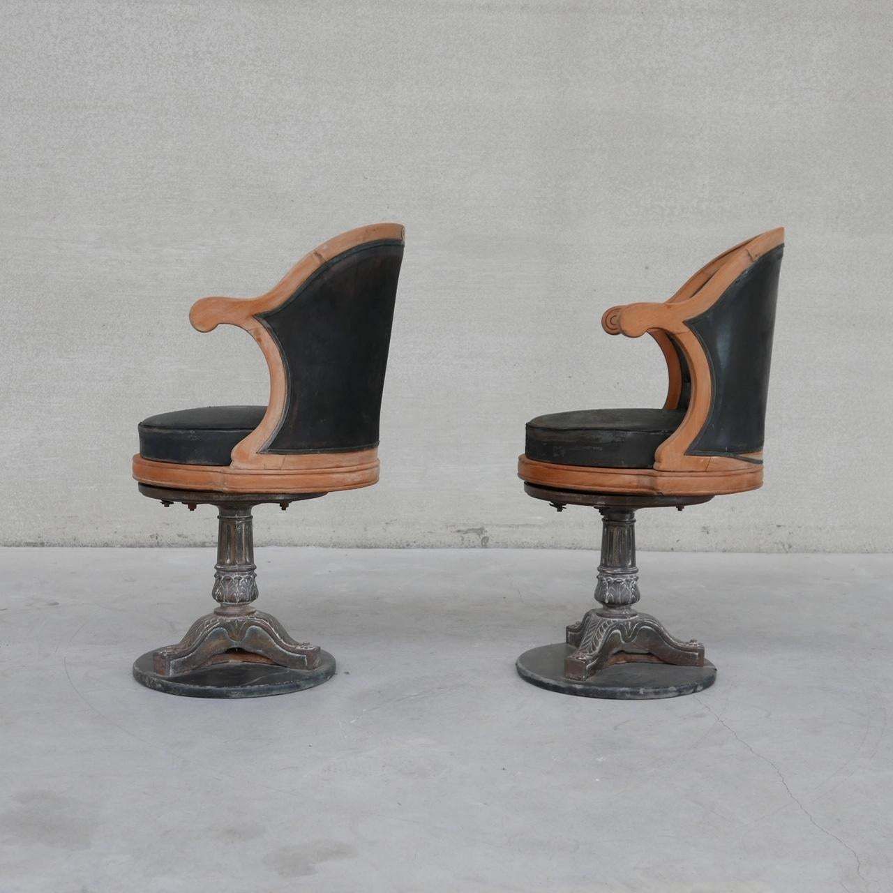 photo vintage Pair Of Antique Captain's Swivel Office Chairs 2