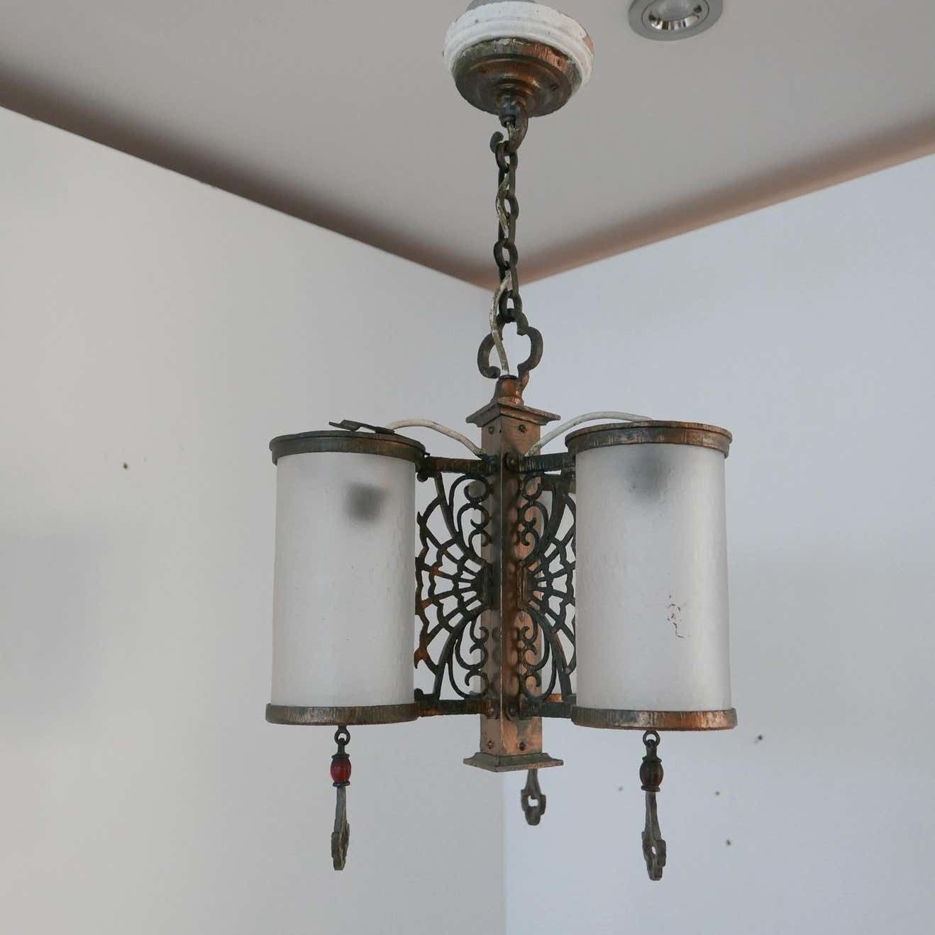 1075.0 Antique English Frosted Glass Chandelier Pendants '2' photo