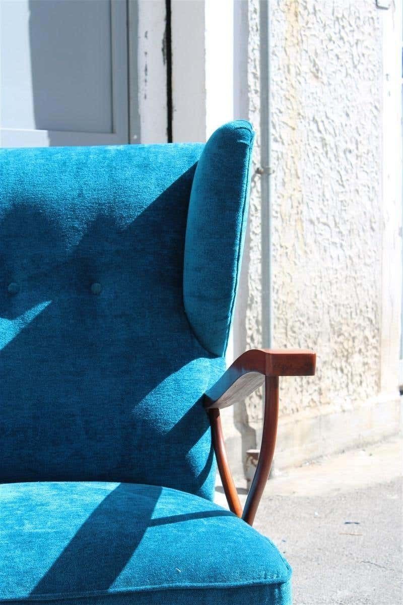 Pair Of Italian Armchairs In Cherry Wood Blue Velvet Paolo Buffa Design 1950 photo vintage