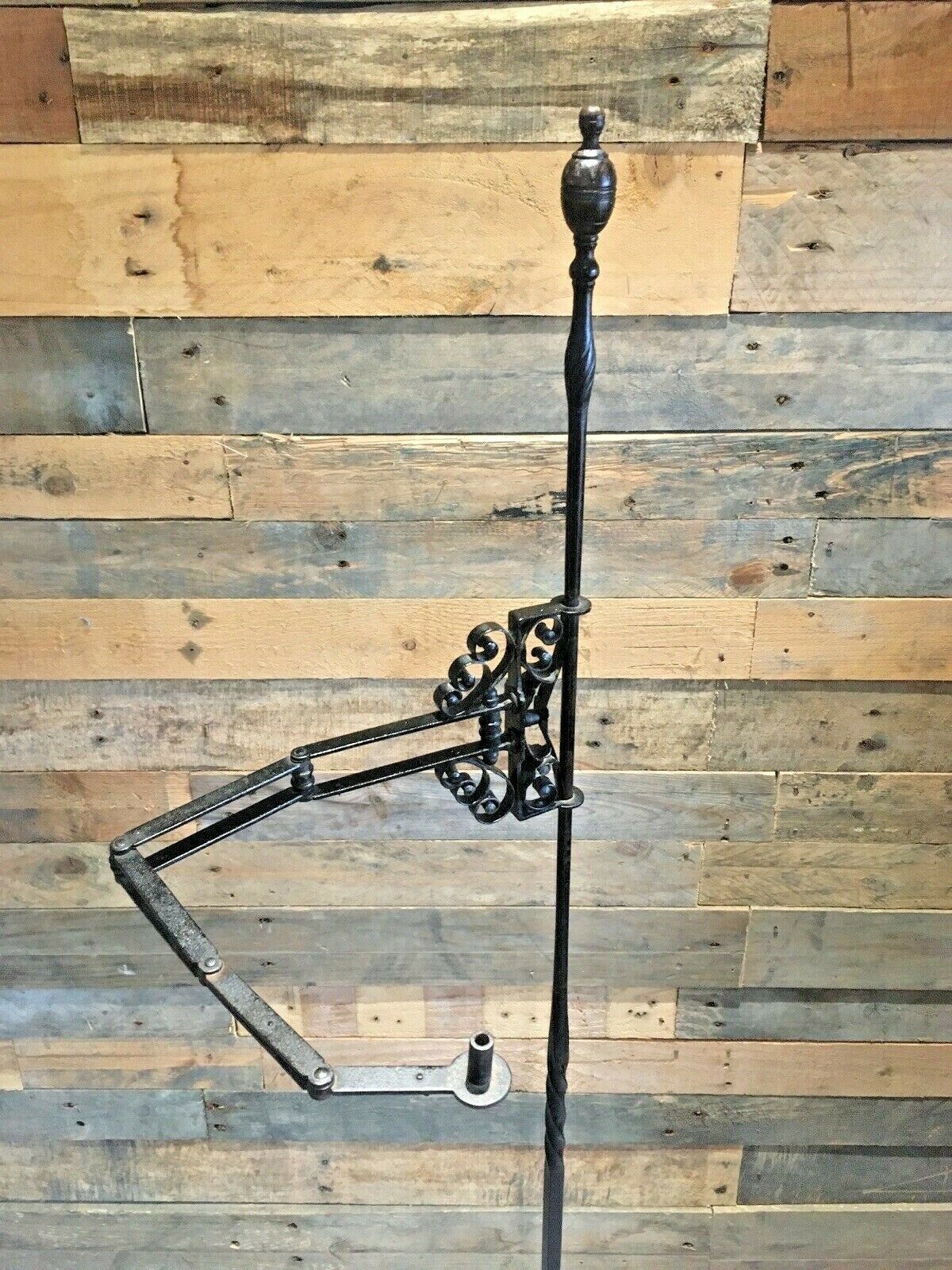 Superb Primitive Antique C1820 Blacksmith Forged Wrought Iron Floor Standing Whale Oil Lamp Country House Farmhouse Candle Stand photo for sale