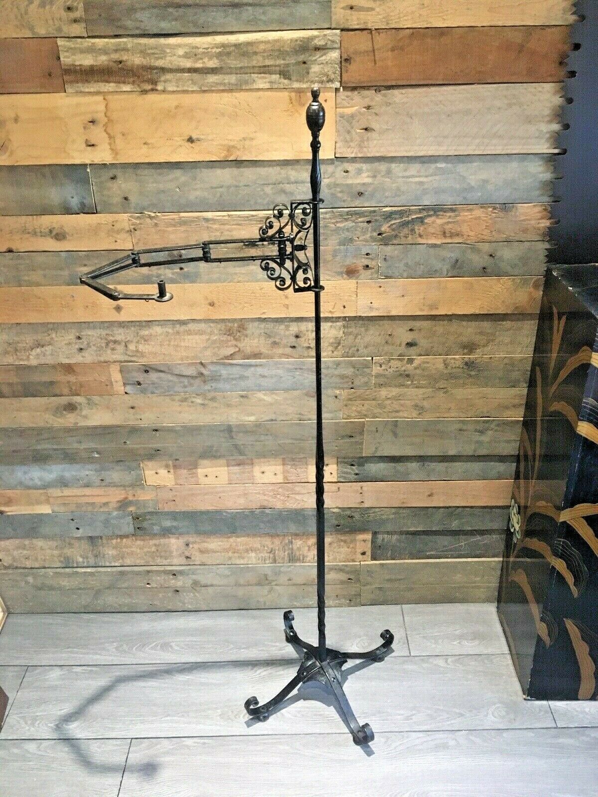 Superb Primitive Antique C1820 Blacksmith Forged Wrought Iron Floor Standing Whale Oil Lamp Country House Farmhouse Candle Stand photo 750.0
