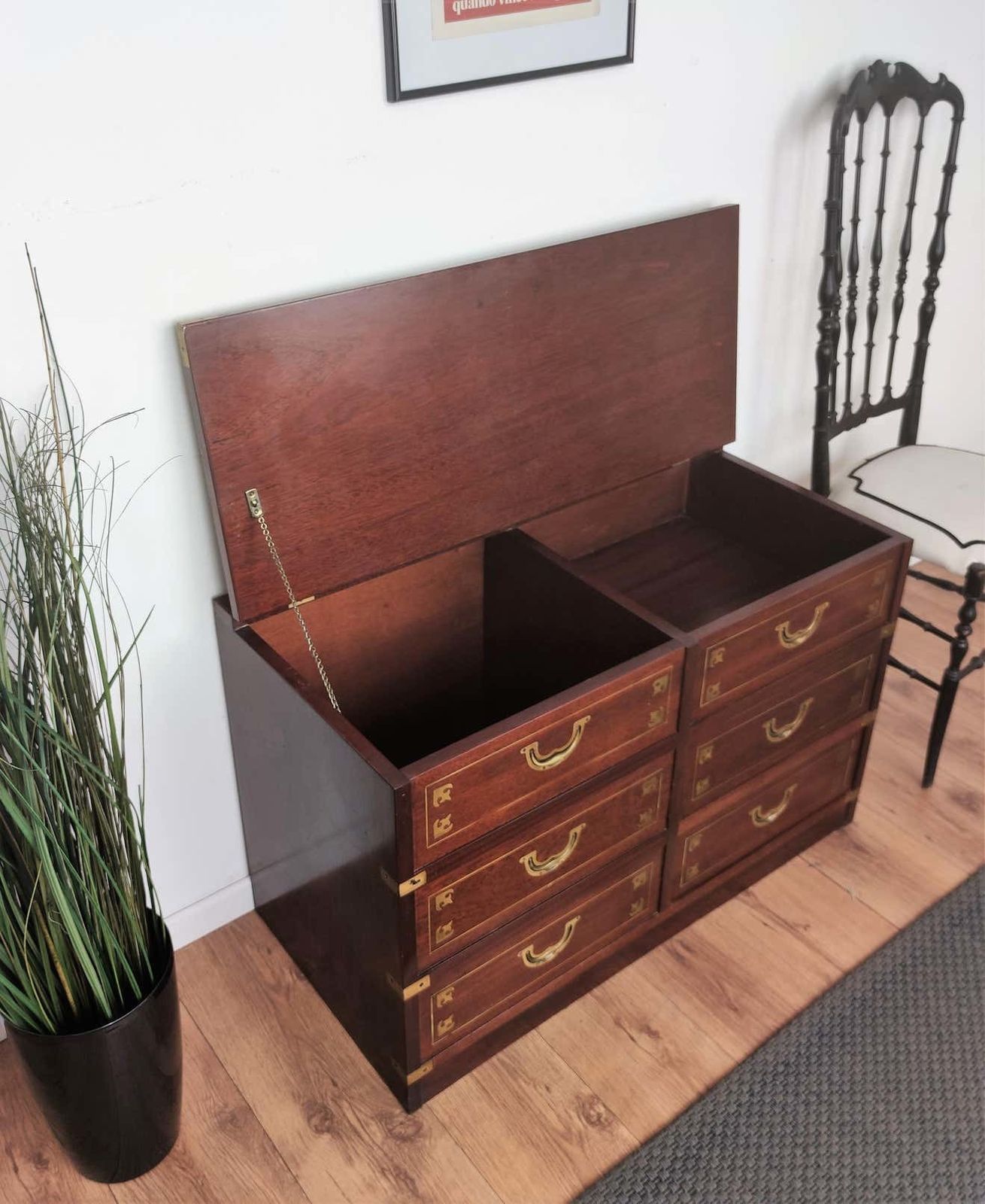 Italian Midcentury Wood And Brass Marine Military Campaign Style Chest photo buy
