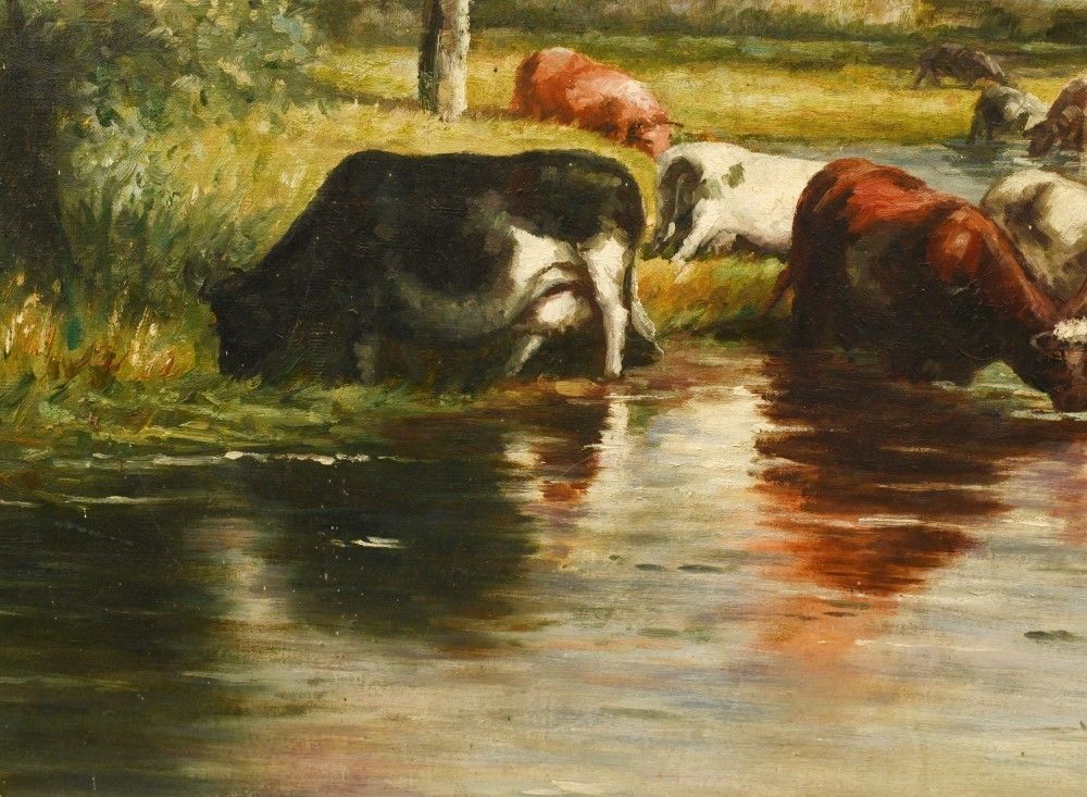 Victorian Oil Painting Pastoral River Scene Landscape Constable photo for sale