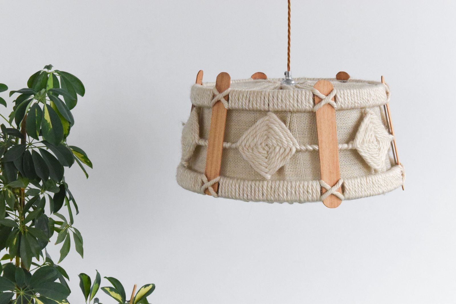 Vintage Wool Macrame Pendant Light Shade