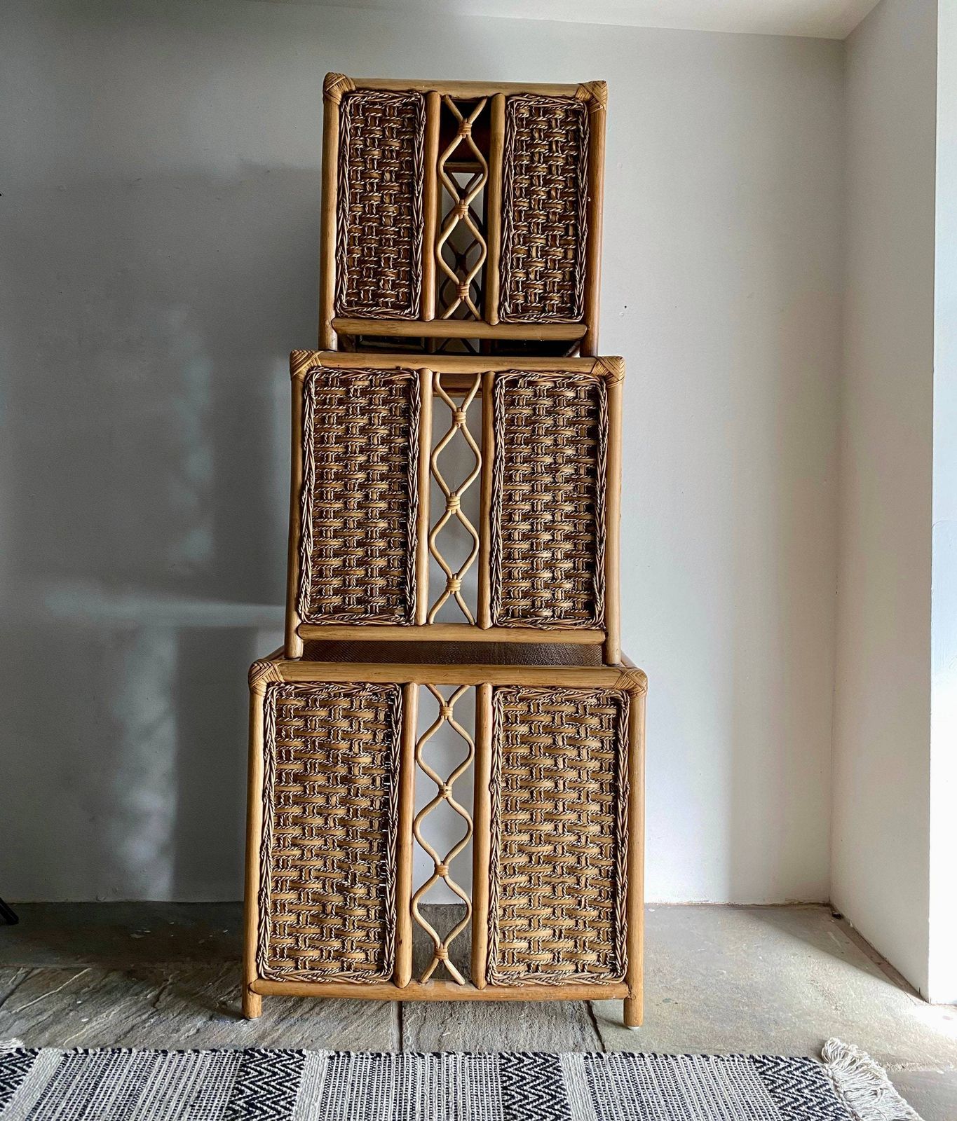 Set Of Bamboo Rattan Cane Mid Century Nest Of Tables photo 295.0