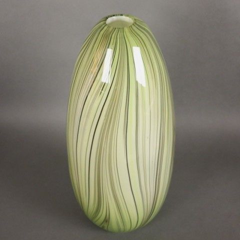 Murano Glass Vase Yellow Green Striped Italy 1950   1960 photo for sale