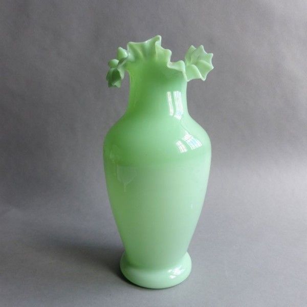 Art Nouveau Opal Glass Vase With Wavy Edge. 1900   1920 photo furniture