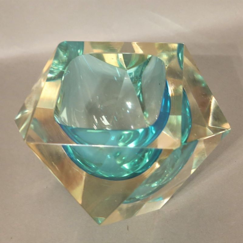 Faceted Murano Sommerso Glass Bowl By Flavio Poli 1950   1959 photo vintage