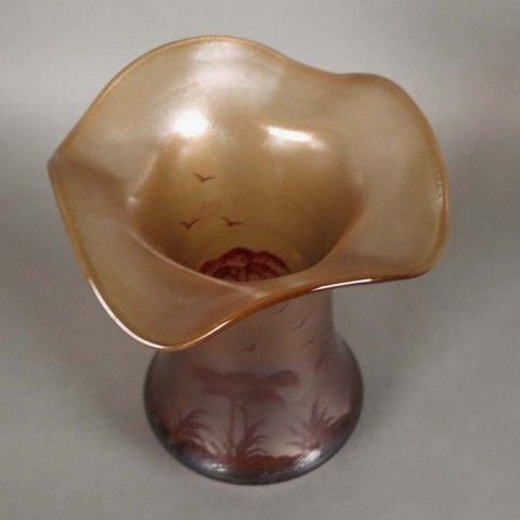 Art Nouveau Glass Vase With Palm Tree Decor. France 1900   1920 photo for sale