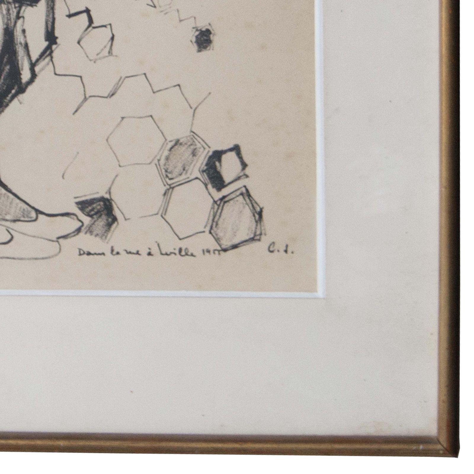 Midcentury Pen Drawing On Paper, France, 1950 photo furniture