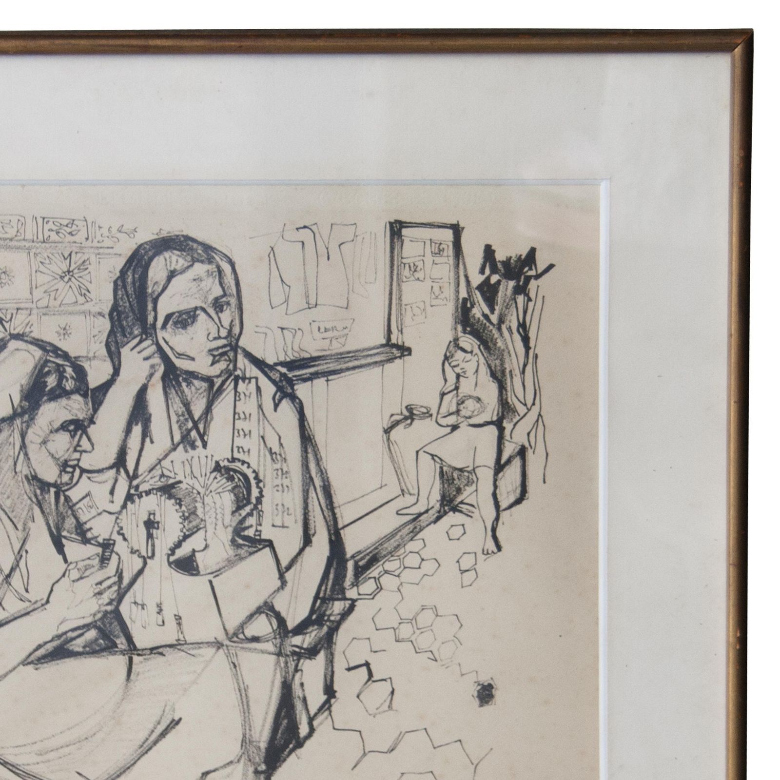 Midcentury Pen Drawing On Paper, France, 1950 photo for sale