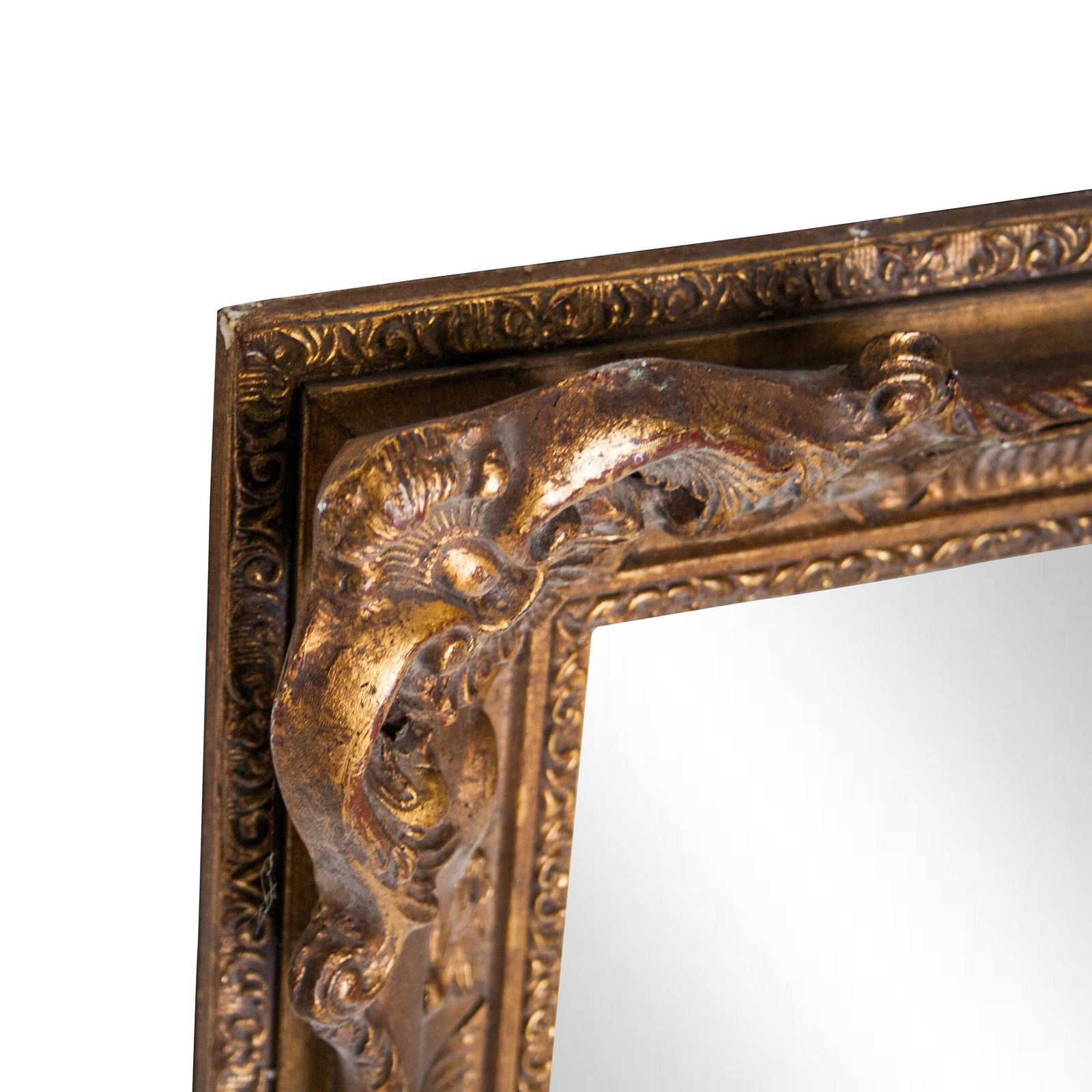 Neoclassical Baroque Gold Foil Hand Carved Wooden Mirror, 1970 photo for sale