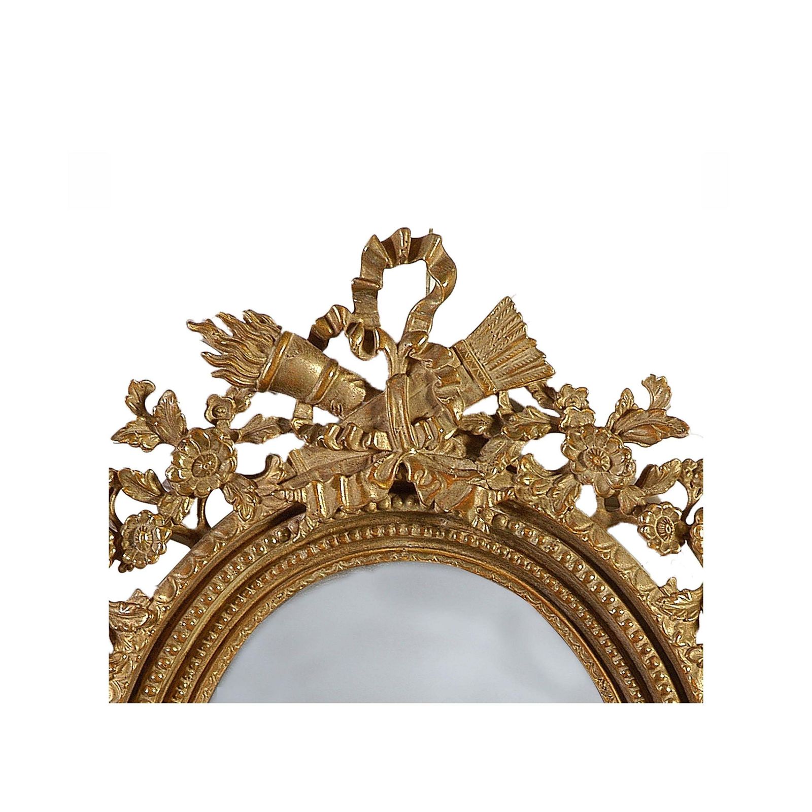 Neoclassical Regency Style Round Gold Foil Hand Carved Wooden Mirror, 1970 photo furniture