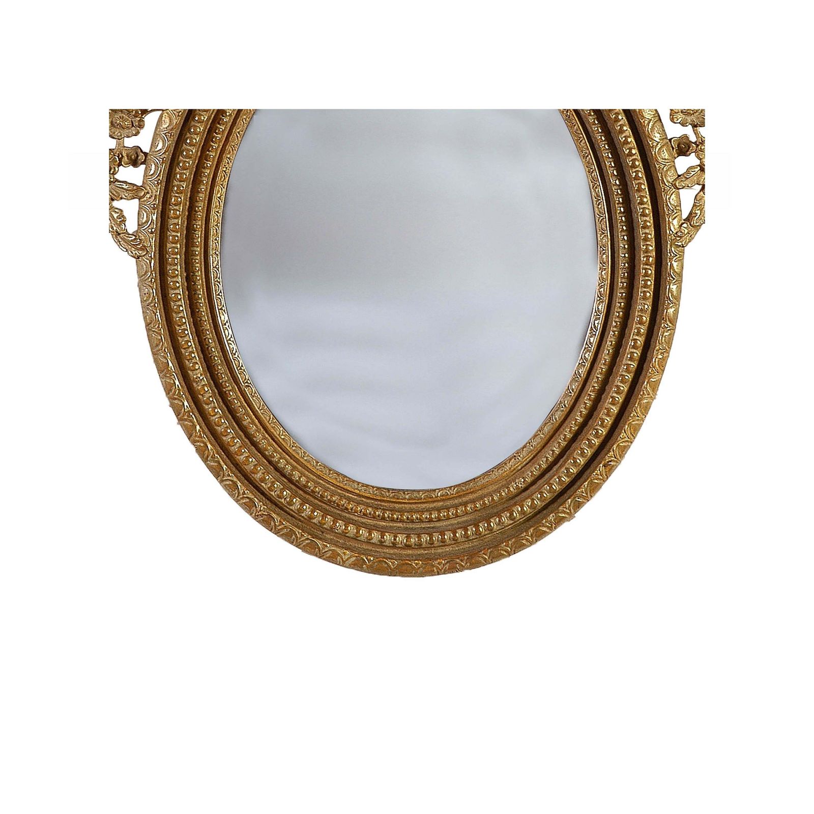 Neoclassical Regency Style Round Gold Foil Hand Carved Wooden Mirror, 1970 photo 1064.0