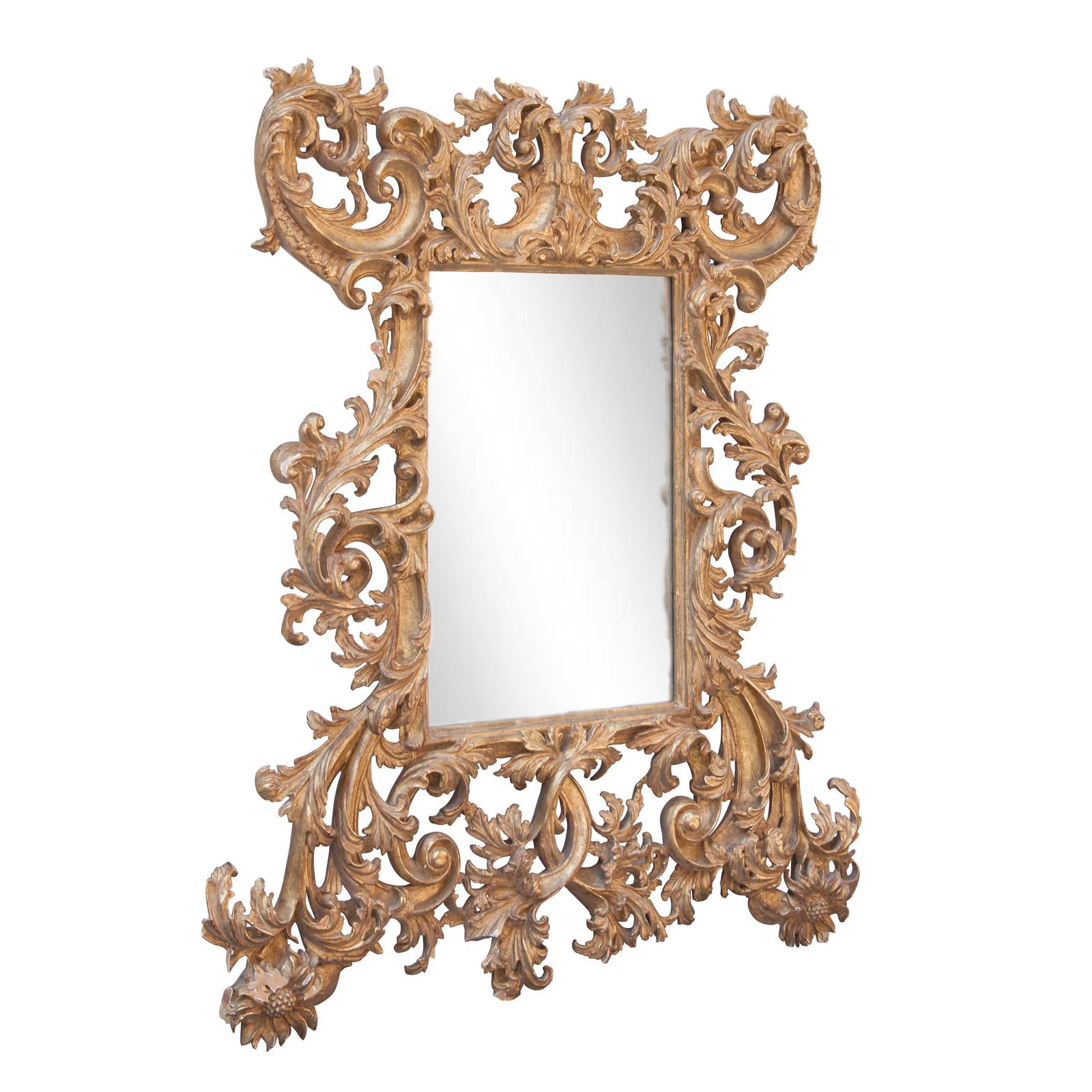 Chippendale Rectangular Handcrafted Gold Foil Wood Mirror Spain, 1970 photo furniture